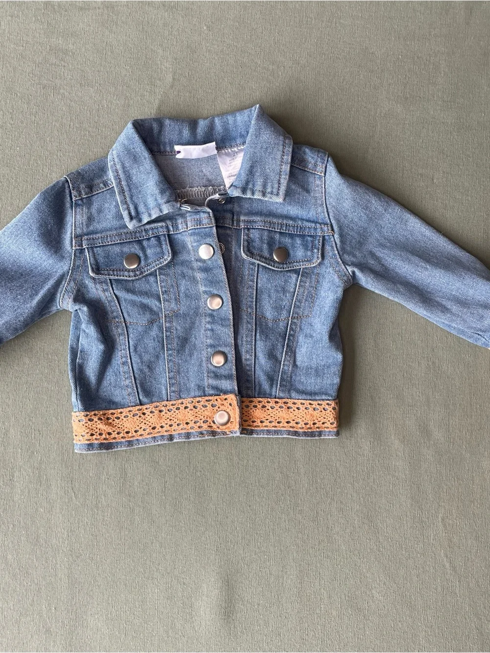 Upcycled Kids Fall Denim Jacket with Orange Pumpkin